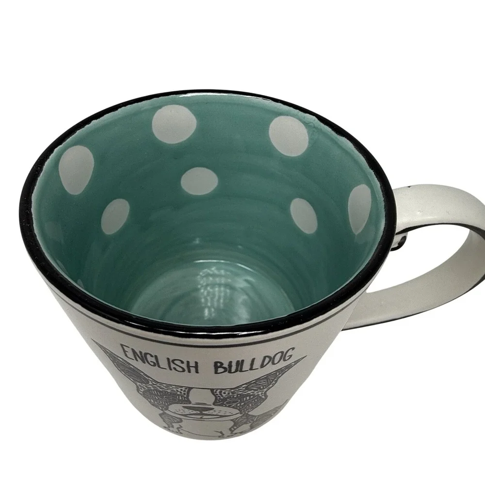 English Bulldog Spectrum Designz Coffee Cup Ceramic Mug White‎ Black Aqua New